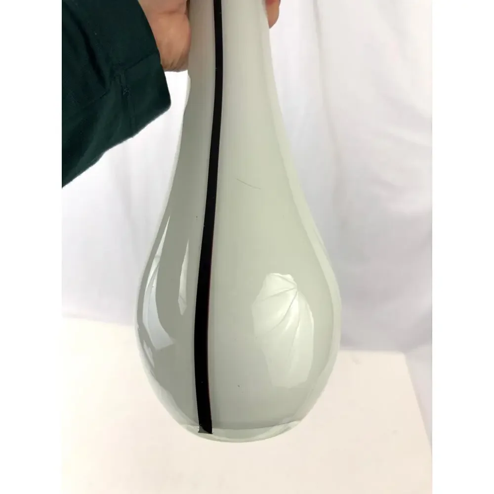 Vintage Mid-Century Modern‎ Hand Blown Glass Vase Black & White 17.5